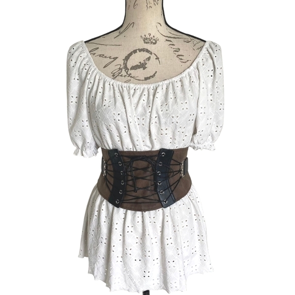 Wide waist brown corset Adjustable faux leather suede Steampunk Lace up Belt - Picture 10 of 12